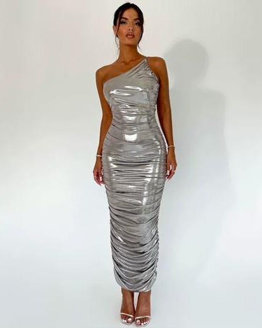 Pankh Zoa Metallic Shimmer Backless Maxi Party  Wear Dress