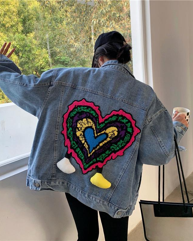 Pankh Cova Heart Embroided Patch Denim Jacket