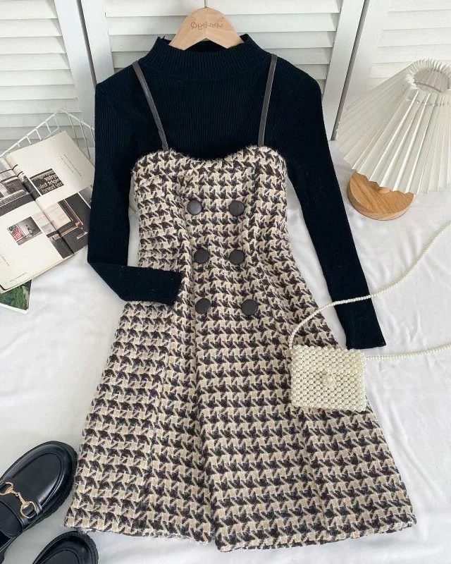 Pankh German Tweed Dress With Knit Top