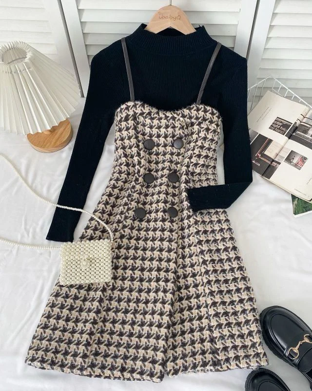 Pankh German Tweed Dress With Knit Top