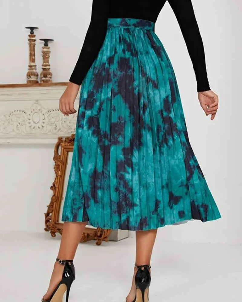 Zeezu tie and dye pleated skirt with belt(waist 26-34inches)