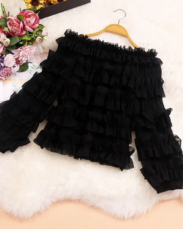 Mila Dramatic Ruffle Net Blouse (fits upto bust 38 inches)