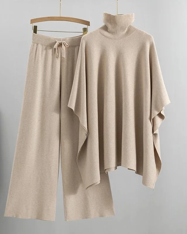 Pankh Aaron Cashmere Poncho Knit Top And Pant Set