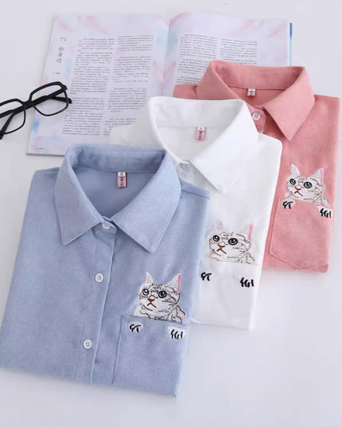 MONSTA EMBROIDERED CAT AUTUMN SHIRT (fits upto size l)