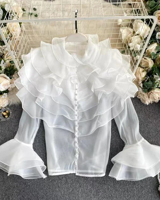 Omisha organza ruffle summer party shirt