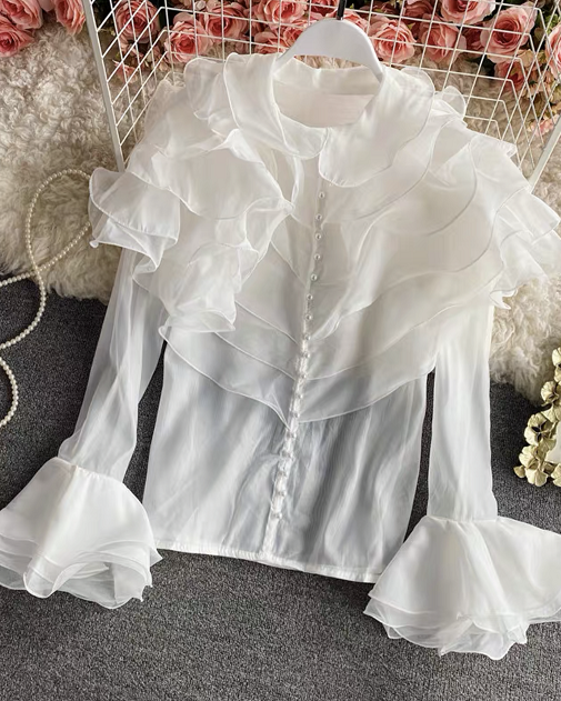 Omisha organza ruffle summer party shirt