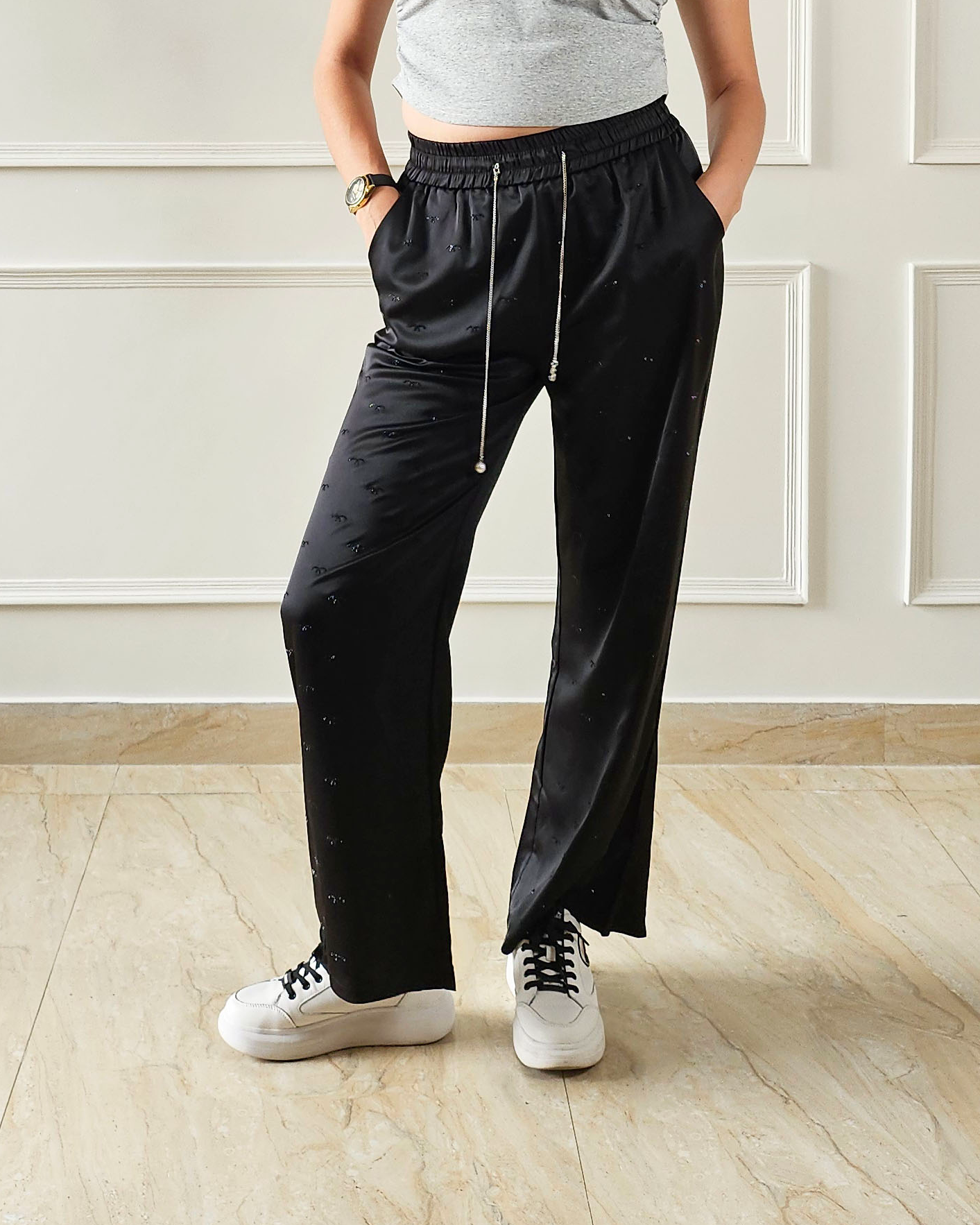 Pankh Emilio Luxe Satin Stone Embelished Pants