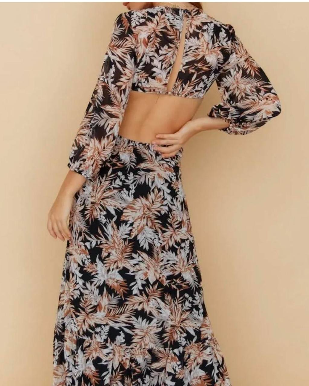 Pankh Elena Floral Printed Waist Cutout Boho Dress