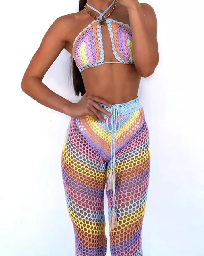 Pankh Enzo Colourful Crochet Beachwear Coord Set