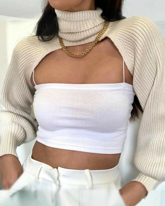 Pankh Gin Turtleneck Cropped Sweater Sleeve Warmer