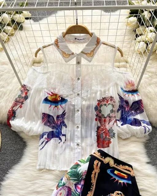 Luna Unicorn Printed shirt and skirt set