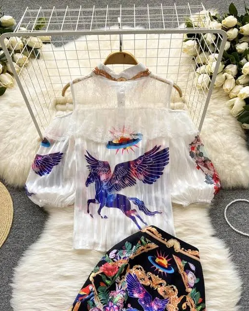 Luna Unicorn Printed shirt and skirt set