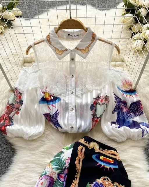 Luna Unicorn Printed shirt and skirt set