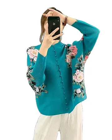 Pankh Claude Women Pin Tuck Pleated Flower Shirt