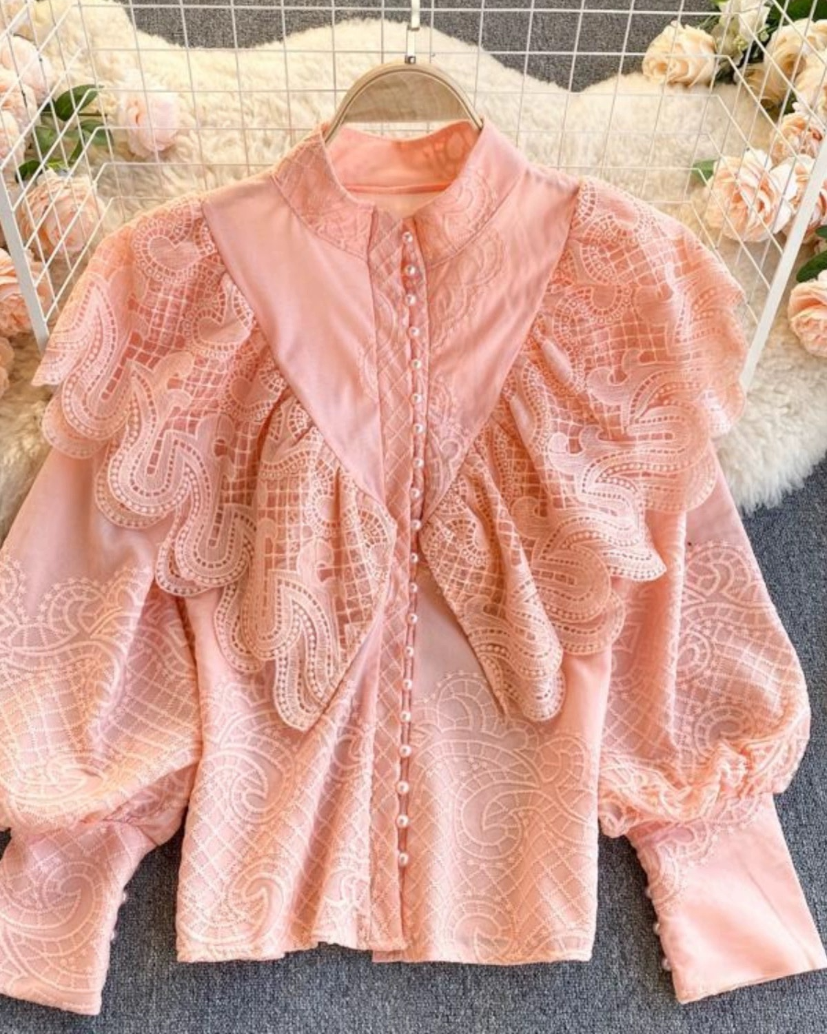 Opal lace and cotton ruffle shirt (fits upto L)