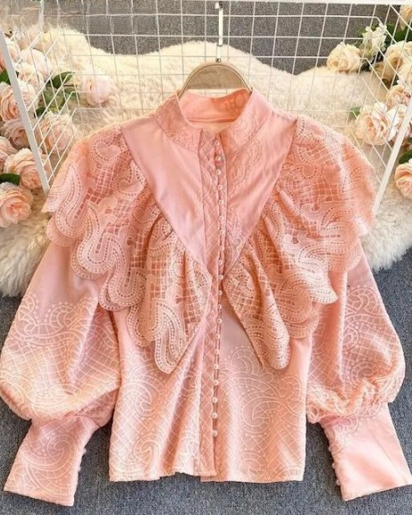 Opal lace and cotton designer ruffle shirt