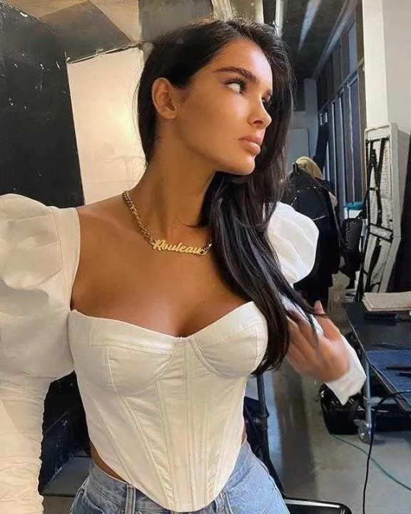 Laurenz cotton puff shoulder corset crop top