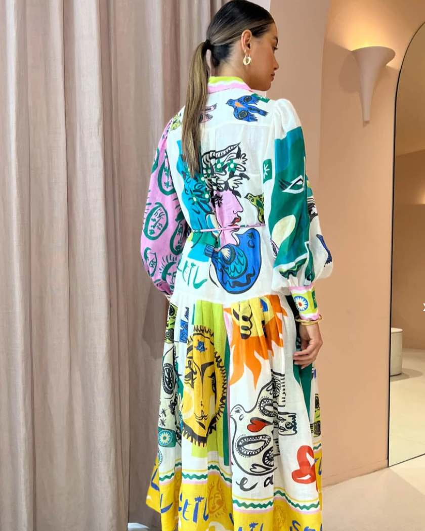 Nyra Spring Summer Printed Long Shirt Dress