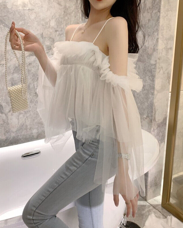 Lemori Mesh Net Gathered formal Blouse top