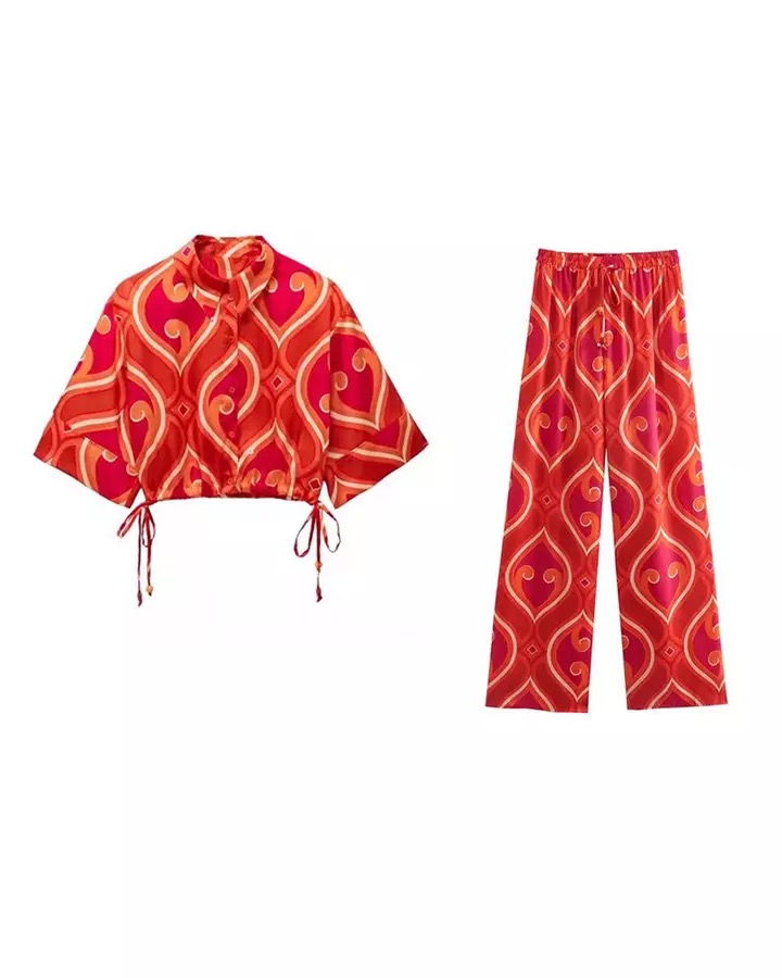 Mango silk blend  printed summer crop top and Pant coord set