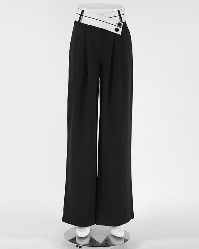 Pistol Asymmetrical Contrast Waistband Wide Leg Pants