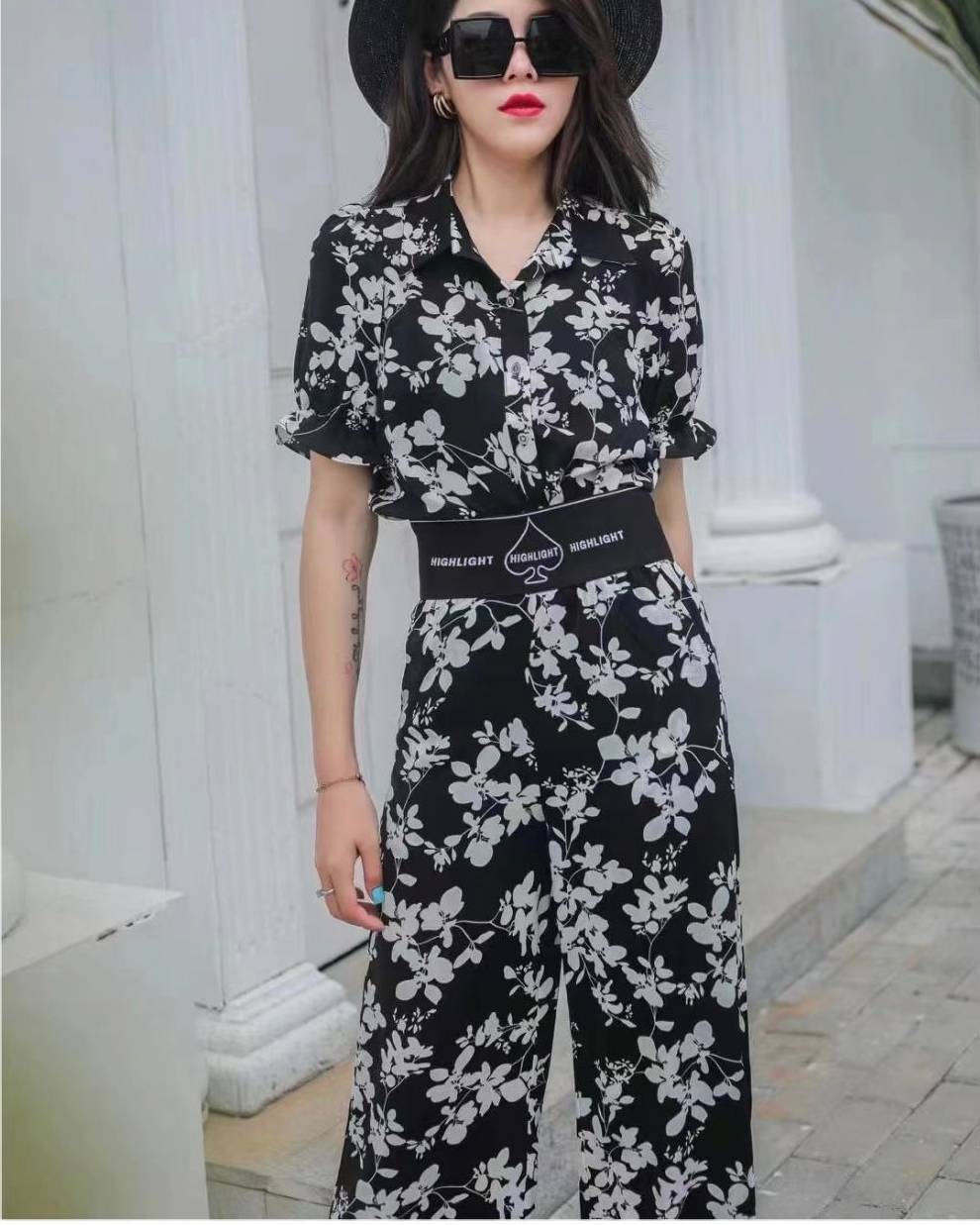 MELISSA LUXE FLORAL SHIRT & HIGH WAIST SIDE SLIT PANTS