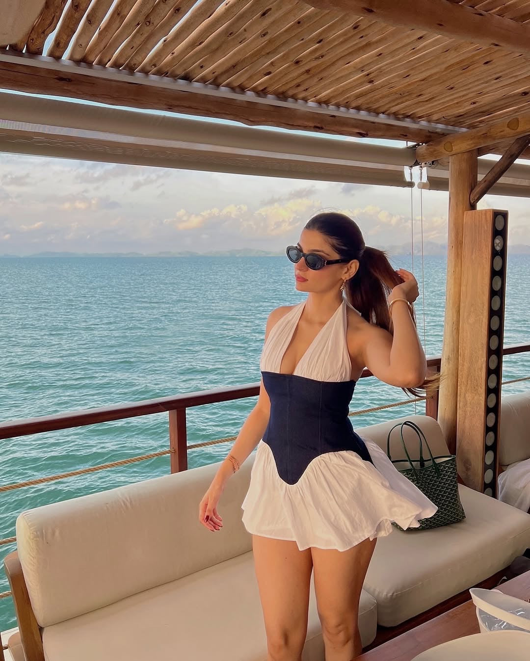 Pankh Izel Denim & Cotton Halter Neck Mini Dress