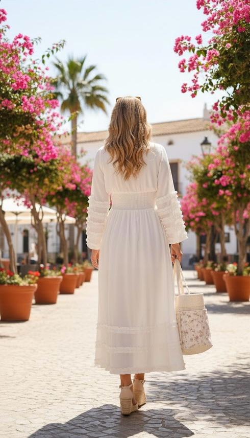 Pankh Dobby Lace  Detail Pure Mul Cotton Maxi Dress