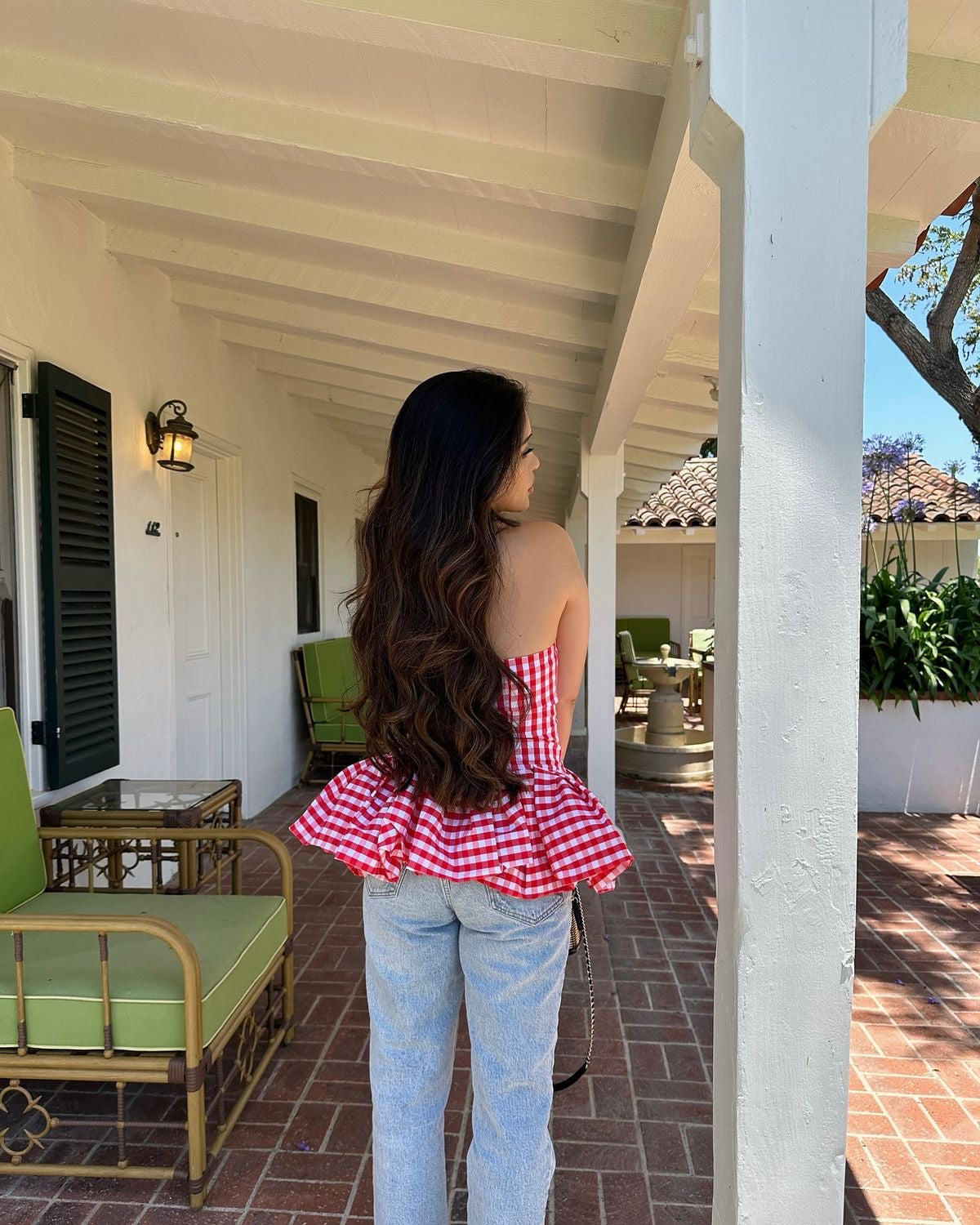 Pankh Luxe Hassa Tube Neck Balloon Gingham Top