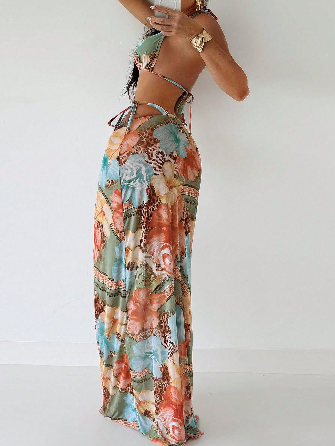 Pankh Marbel Bikini and Skirt Resort Wear Coord Set