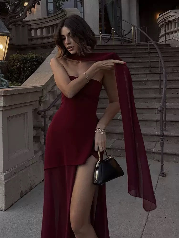 Pankh Livia Asymmetrical Maxi Dress With Scarf