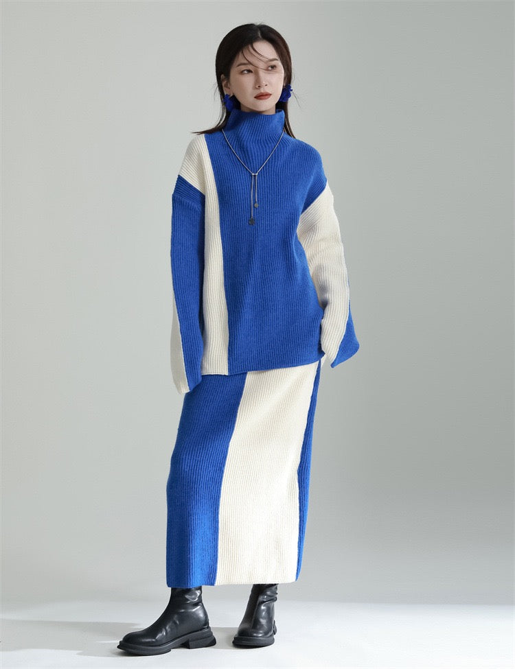 Pankh Miya Contrast Loose Style Top And Skirt Woolen Coord Set