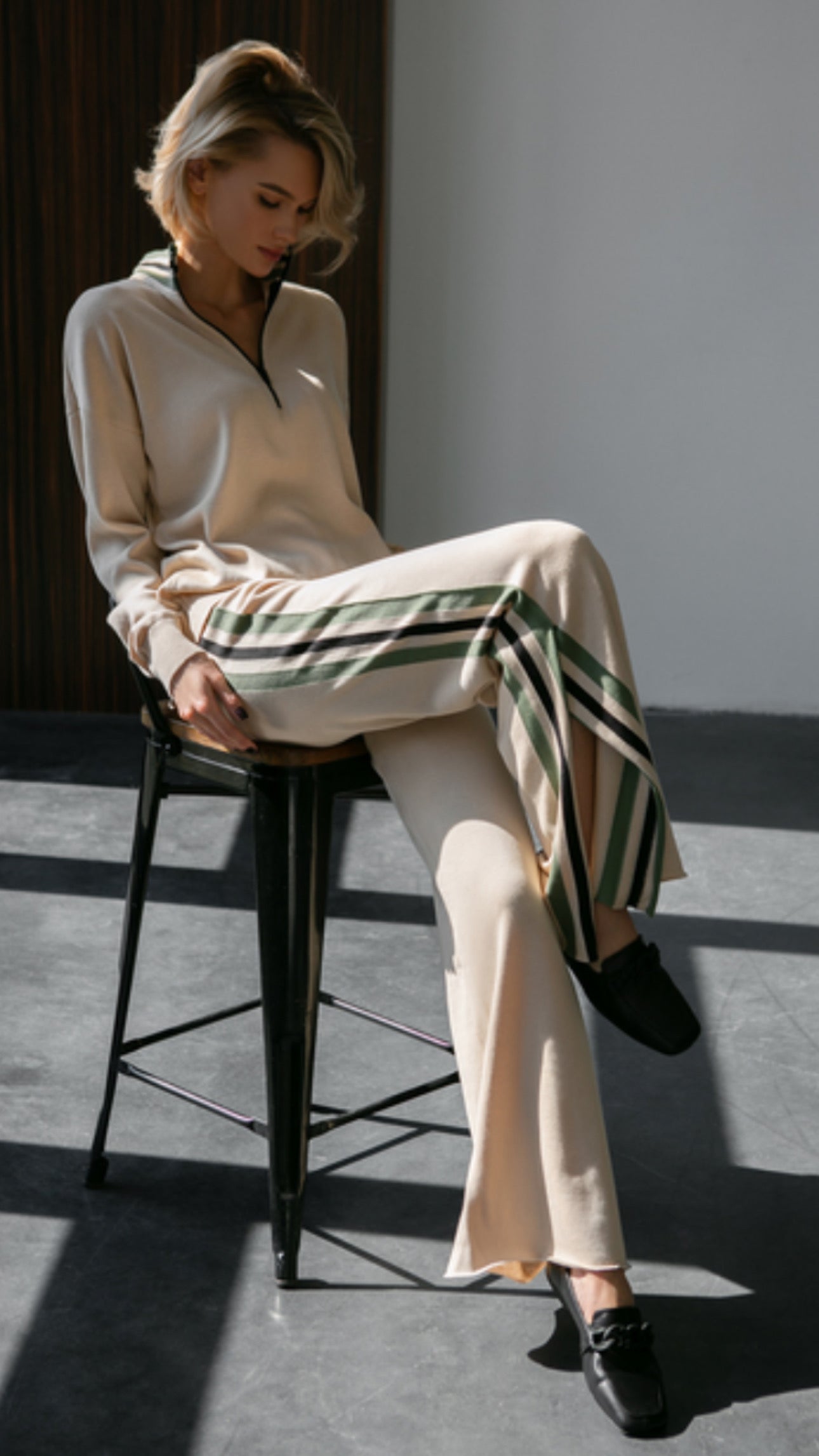 Pankh Azriel Knitted Top And Side Stripe Wide Leg Pant