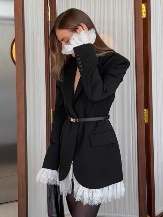 Pankh Belgin Noir Lace-Trimmed Tuxedo Dress