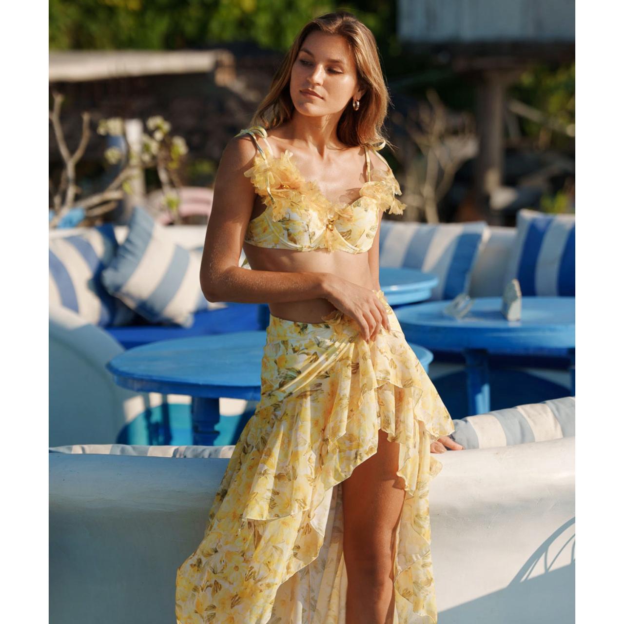 Pankh Emel Sunlit 3D Floral Bikini & Ruffle Skirt Set