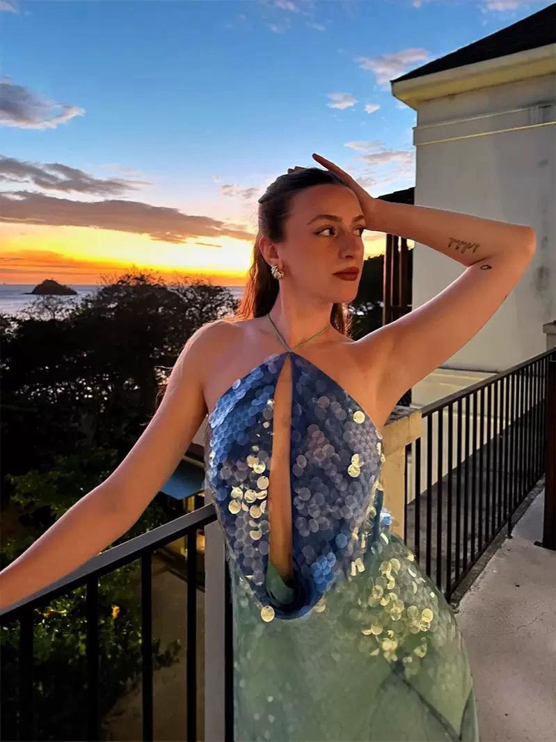 Pankh Vesile Holographic Cut-Out Mini Coin Sequin Mini Dress