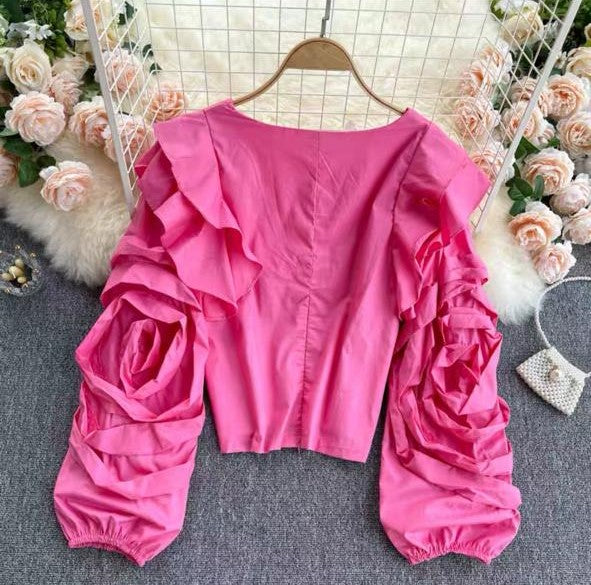 Pankh Lulu 3D Floral Sleeve Cotton Blouse