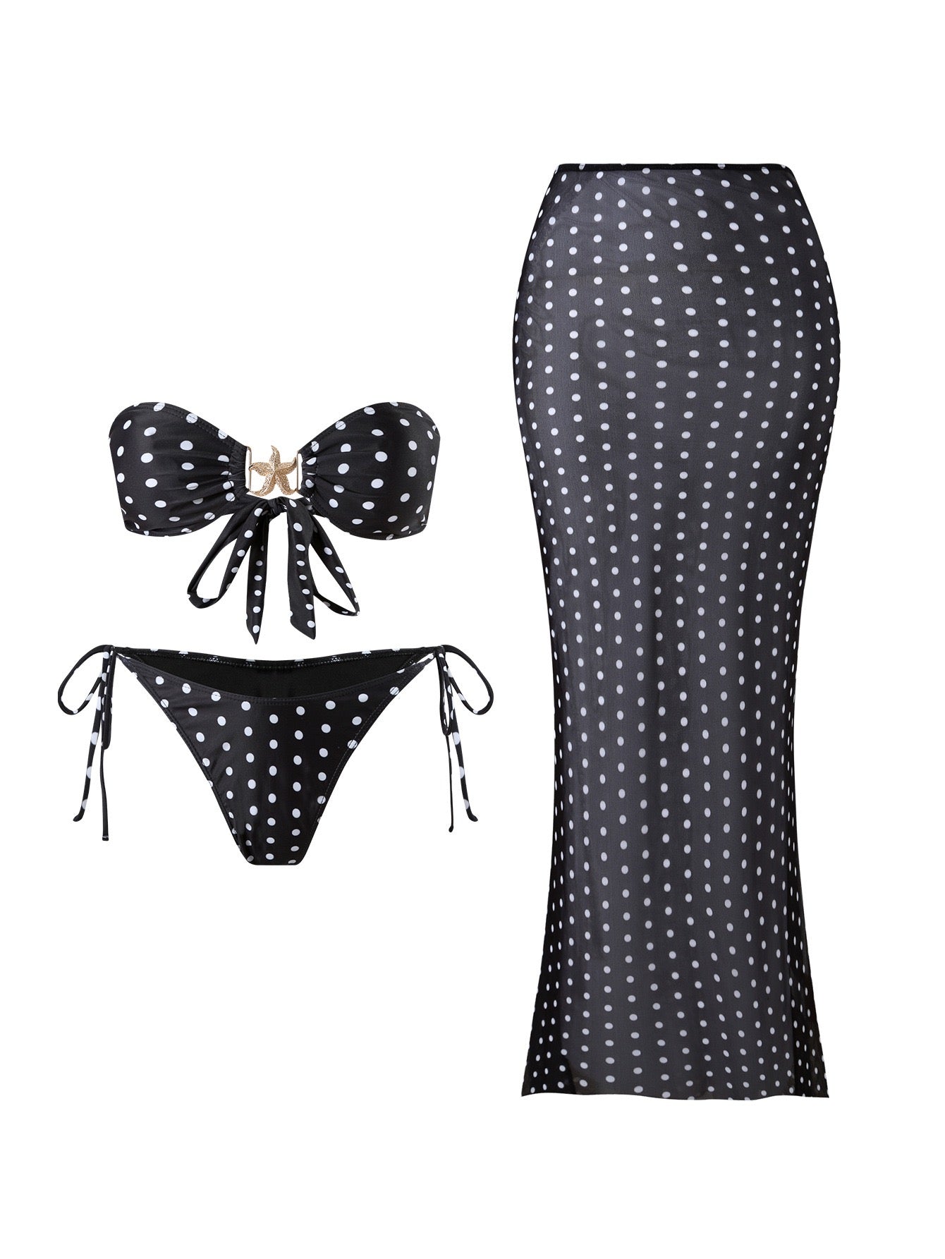 Pankh Swift Polka Bikini and Sheer Skirt Set