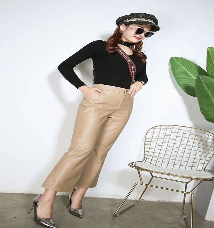 mizona leather retro flaired pants