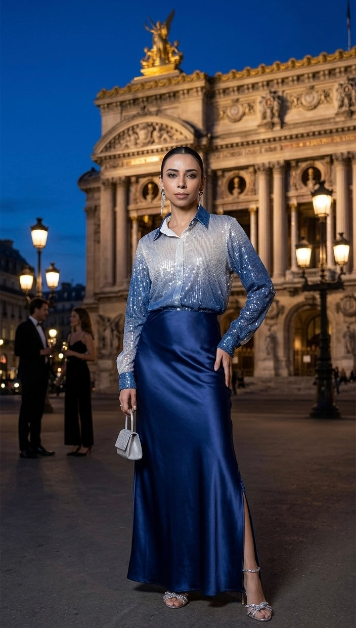Pankh Starlit Custom Made Sequin Ombre Party Wear Shirt