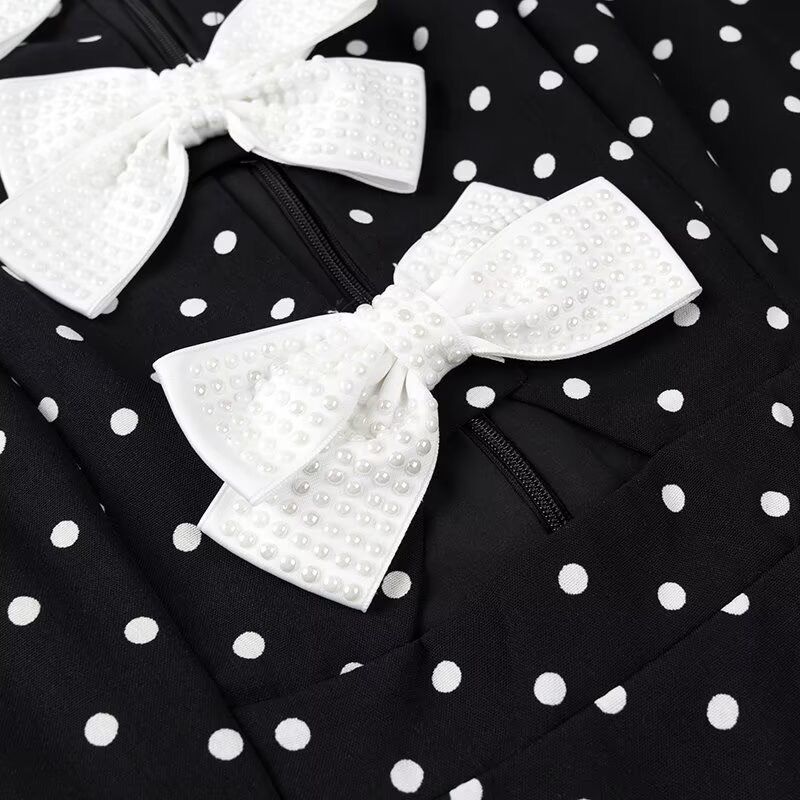 Pankh Misha Bow Embellished Short Polka Dot Cute Mini Dress