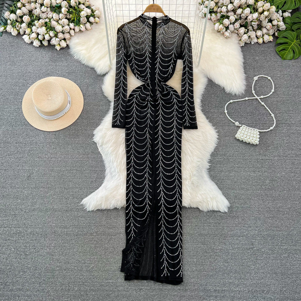 Pankh Ruvina Stone Embellished Sheer Black Party Wear Maxi Dress