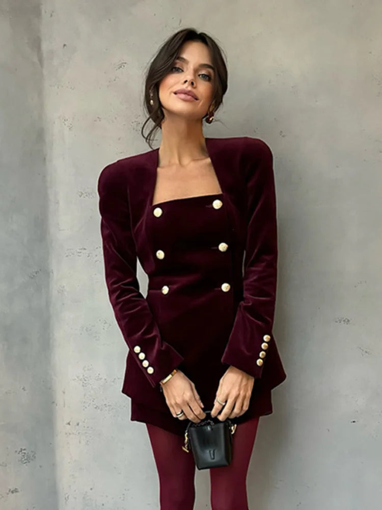 Pankh Romano Velvet Peplum Blazer Top & Short Set