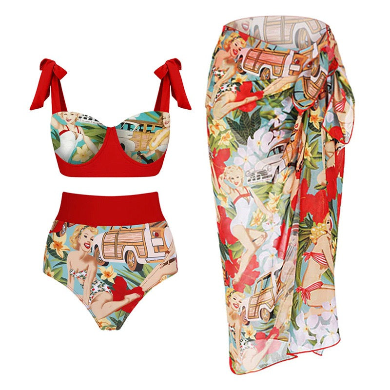 Pankh Madonna Printed Bikini Swimsuit with Tie up Coverup