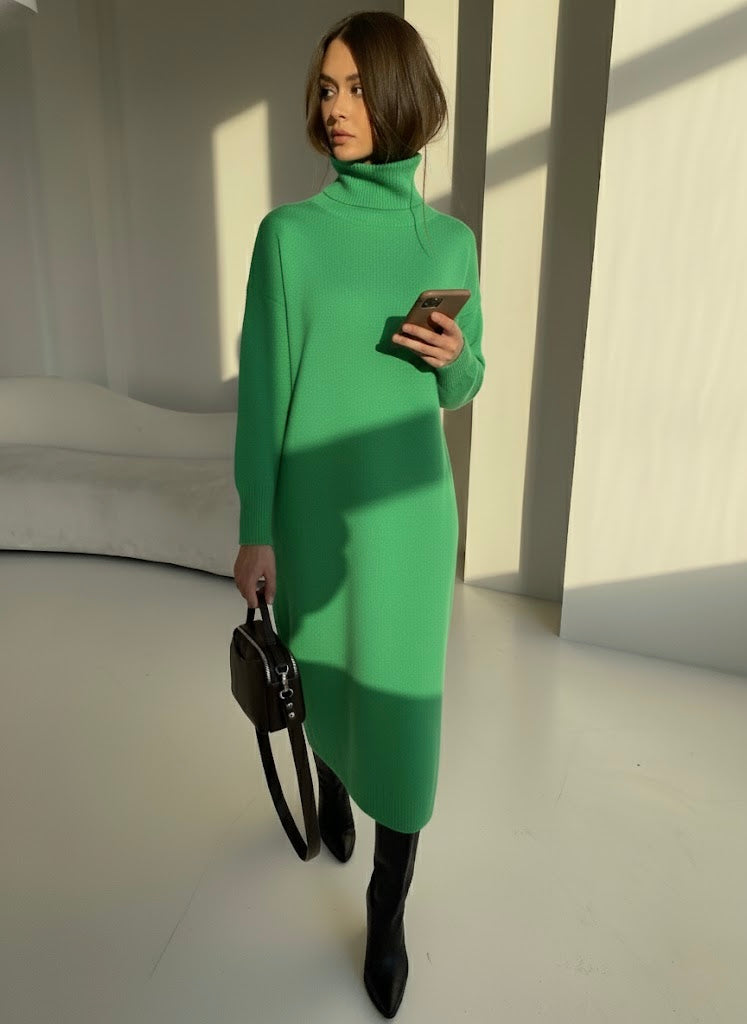 Pankh Ayvee High Neck Knit Wool Dress with Belt