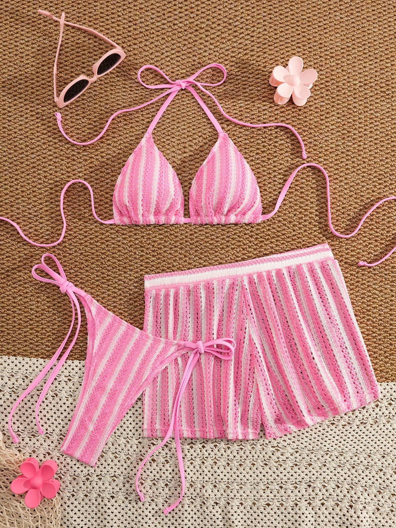 Pankh Crody Crochet Bikini & Shorts Set