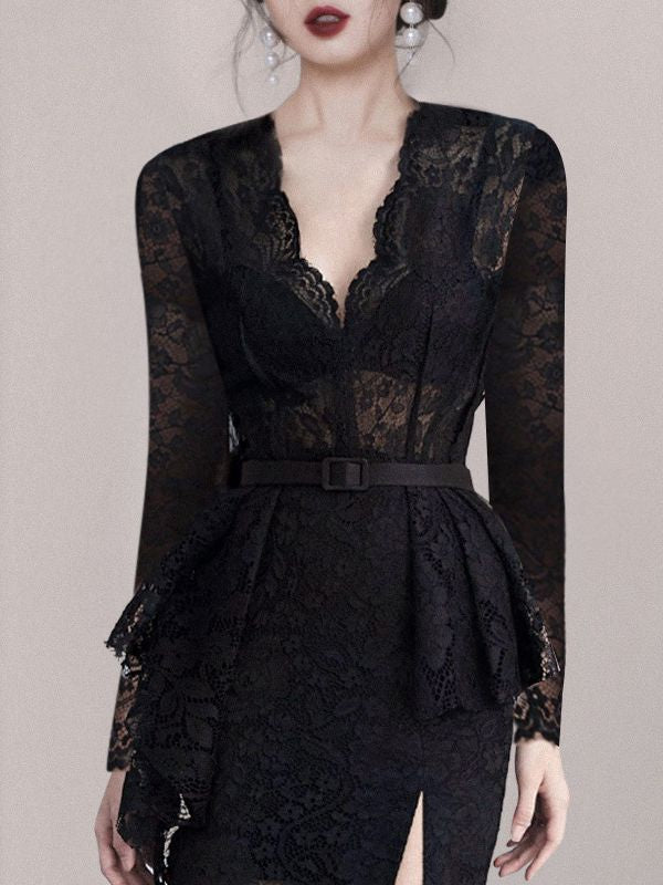 Pankh Doyel Lace Belted Midi Formal Dress