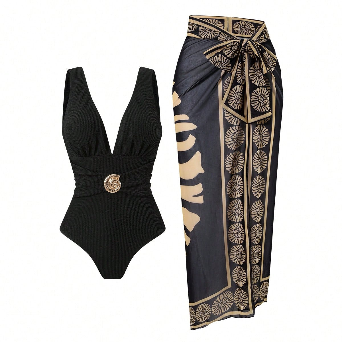 Pankh Zesty Mocha Monokini & Tie up Sarong Set