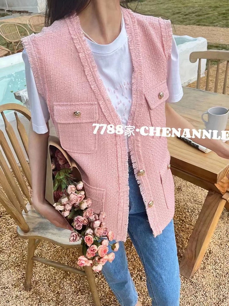 Pankh Ronnie Sleeveless Tweed Blazer Jacket