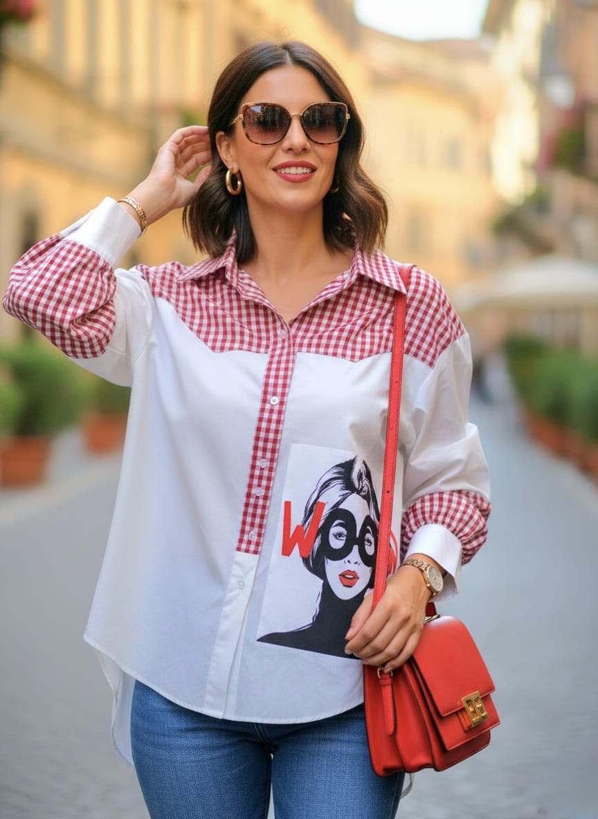 Pankh Hellena Gingham Oversized Designer Quirky Cotton Shirt